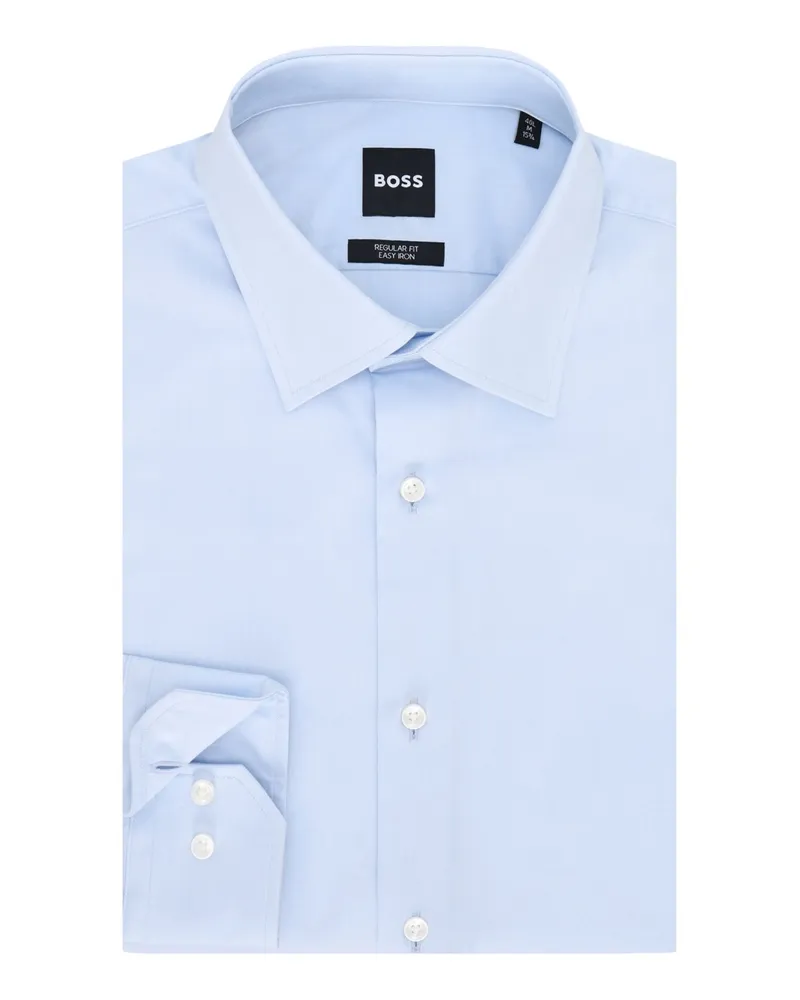 HUGO BOSS Elastisches Baumwollhemd mit Kentkragen, Extralang, Regular in Hellblau
