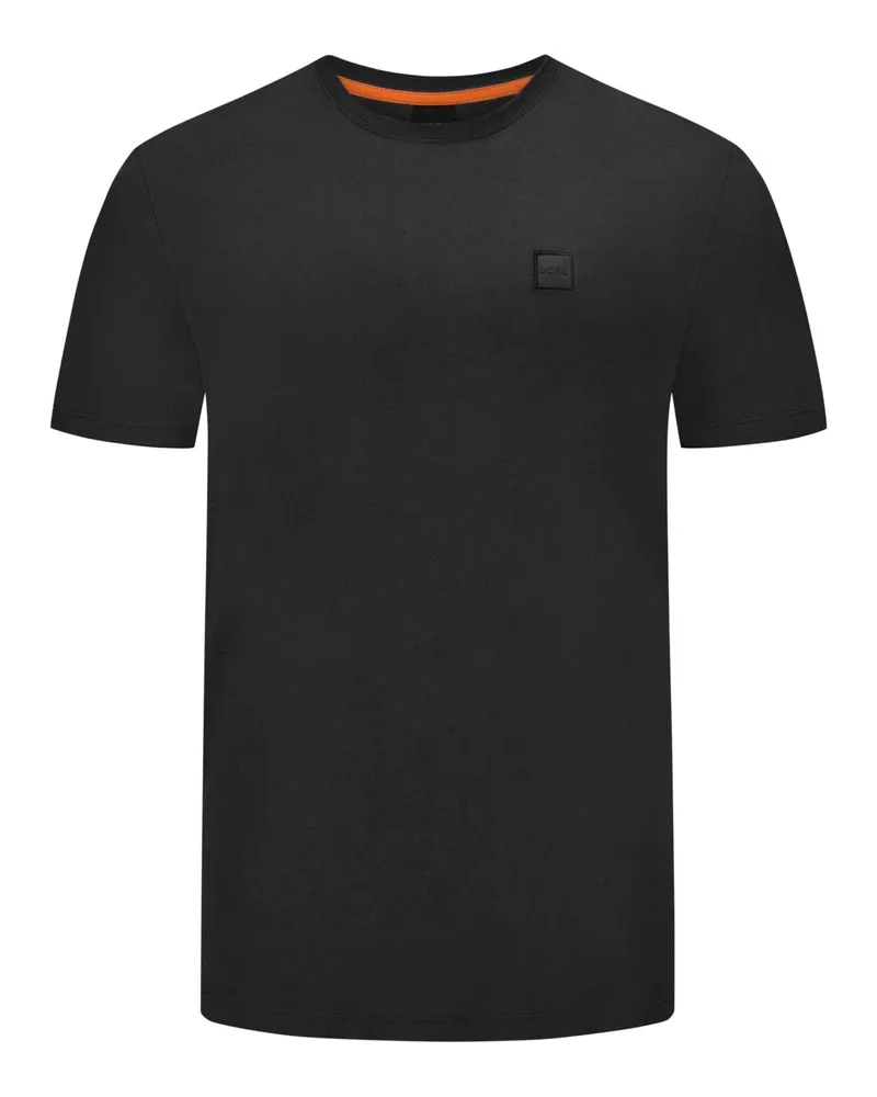 HUGO BOSS T-Shirt mit gummiertem Label-Print in Schwarz
