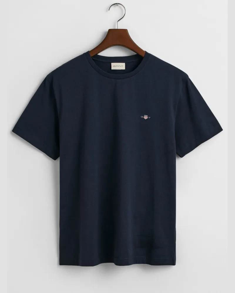 Gant Unifarbenes T-Shirt mit Logo-Stickerei, Regular Fit in Marine