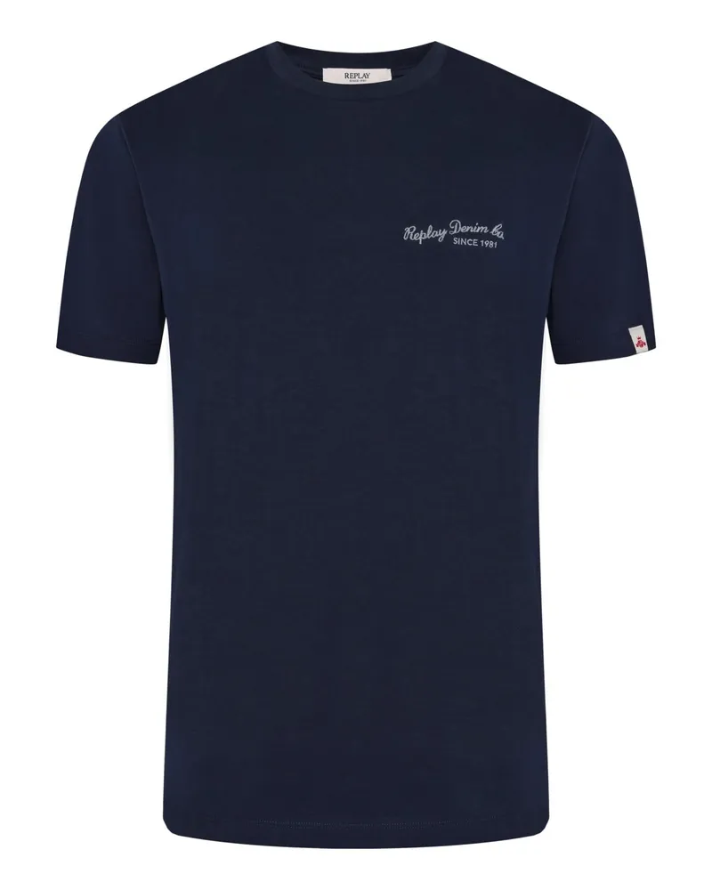 Replay T-Shirt aus Baumwolle mit Schriftzug in Blau