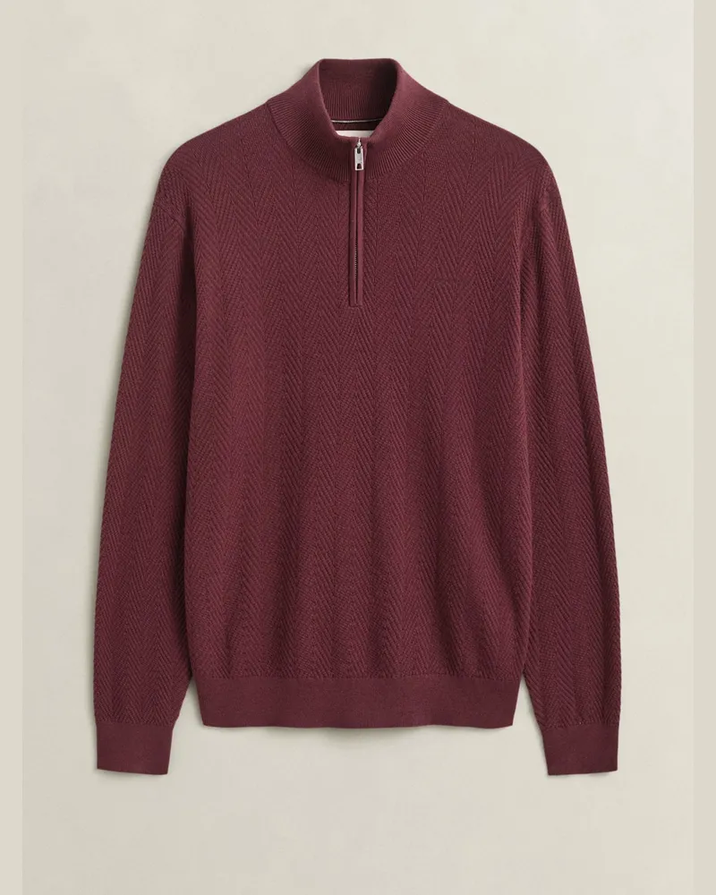 Gant Strick-Troyer aus Merinowolle mit Fischgrätmuster, Regular Fit in Bordeaux
