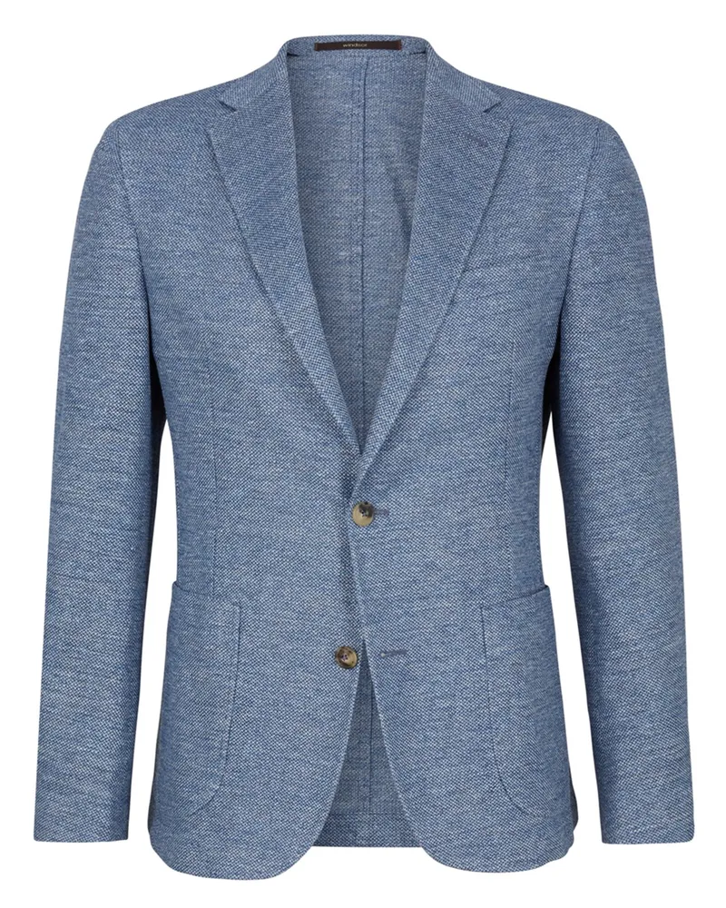 windsor. Ungefüttertes Sakko aus Leinen und Baumwolle mit Struktur, Shaped Fit in Mittelblau