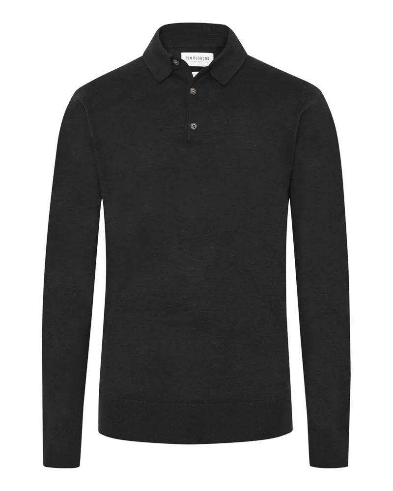 Tom Rusborg Softer Pullover aus Merinowolle mit Polokragen in Schwarz