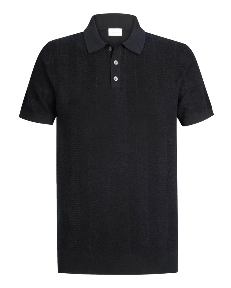 Profuomo Strick-Poloshirt mit Fischgrätmuster und Leinenanteil in Marine
