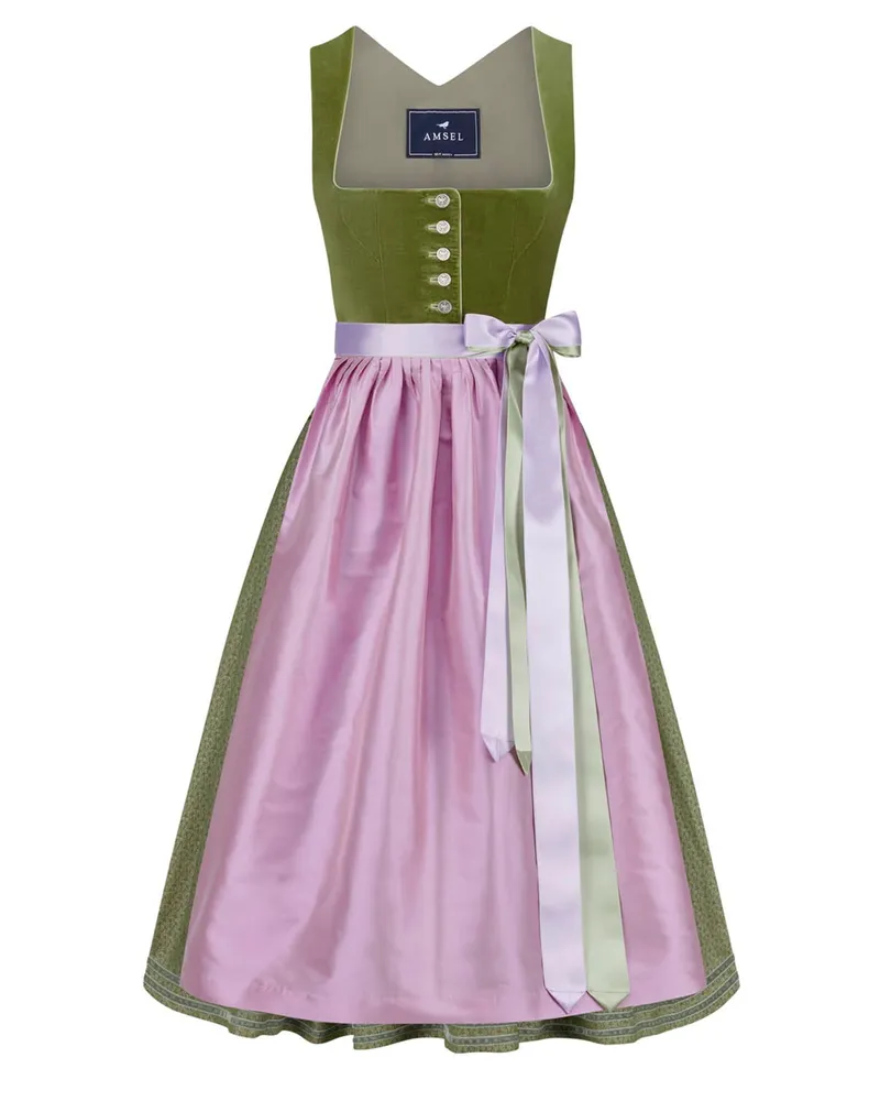 Amsel Dirndl Melina mit Paisley-Muster und Seidenschürze in Hellgrün