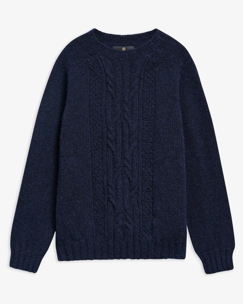 Barbour Zopfstrick-Pullover mit O-Neck aus schottischer Wolle in Marine