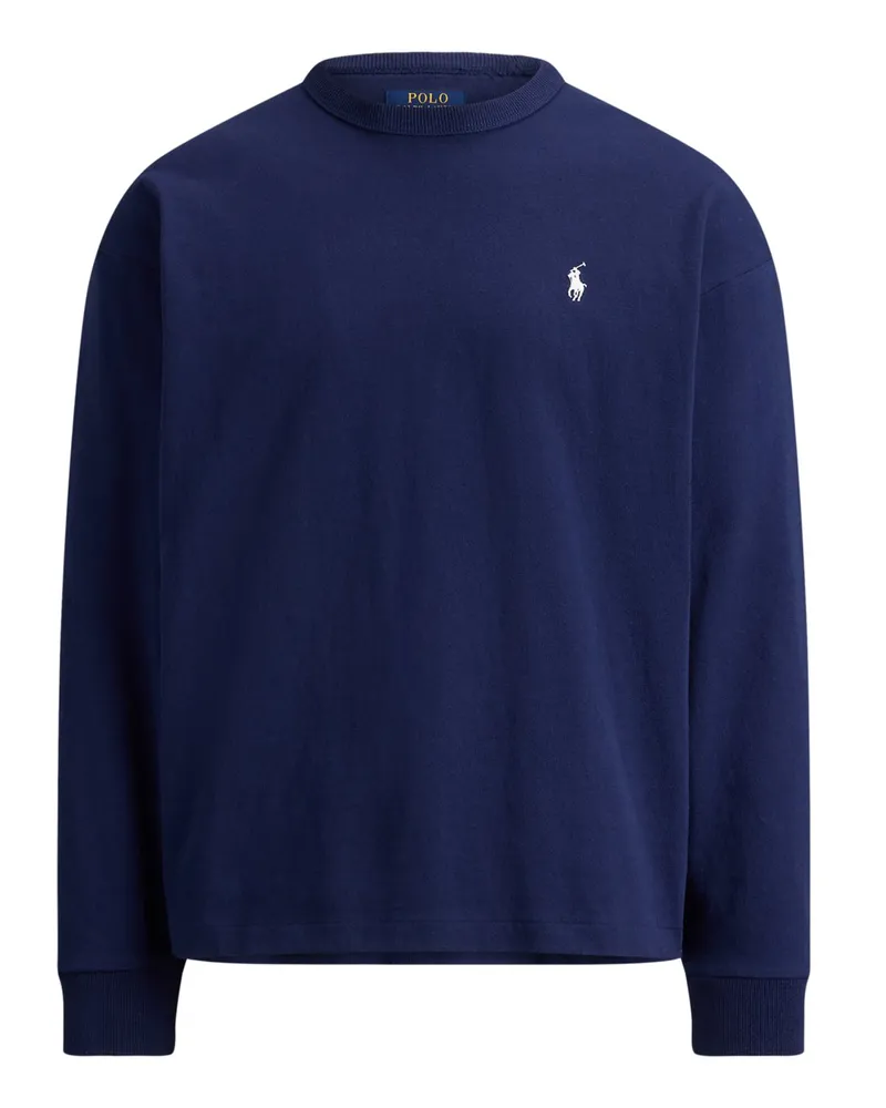 Ralph Lauren Langarm-Strickshirt aus Baumwolle mit Logo-Stickerei, Relaxed Fit in Marine