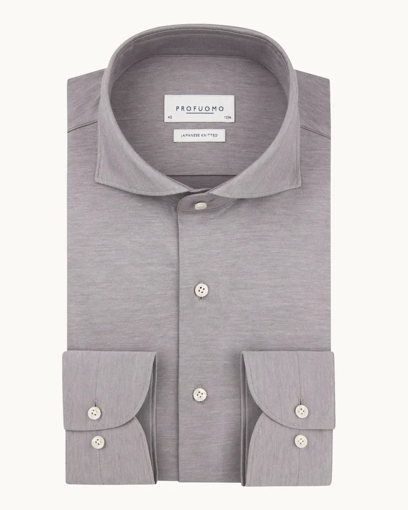Profuomo Japanese Knitted Hemd mit Haifischkragen, Slim Fit in Lila