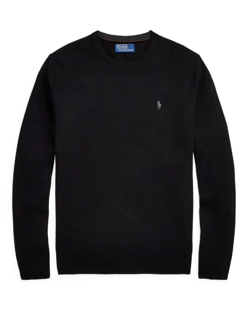 Ralph Lauren Softer Rundhalspullover aus Wolle mit Pony-Stickerei, Regular Fit in Schwarz