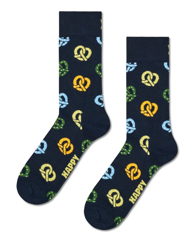Happy Socks Socken mit Stretch und Bretzen-Motiven in Marine