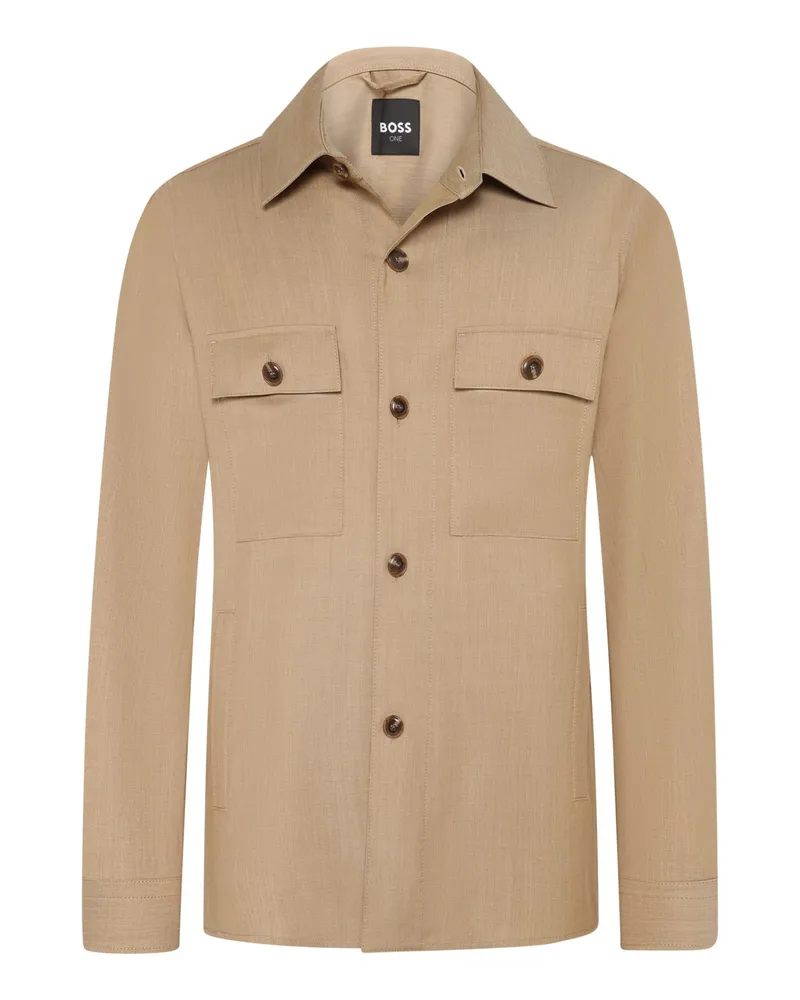 HUGO BOSS Overshirt aus Schurwolle mit 4-Way-Stretch in Beige
