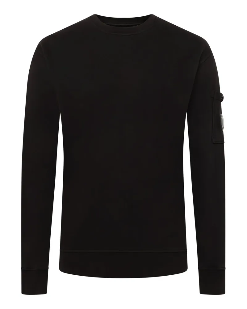 C.P. Company Softes Fleece-Sweatshirt mit Loge-Patch und O-Neck in Schwarz
