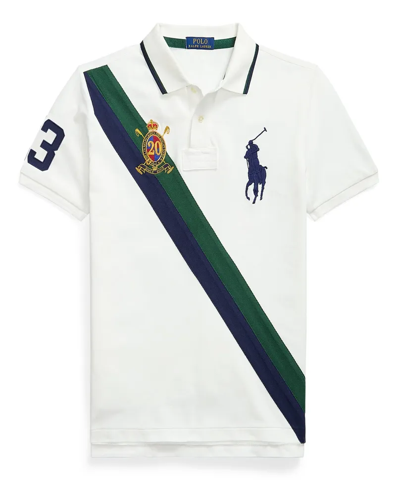 Ralph Lauren Piqué-Poloshirt mit Diagonal-Streifen und Big Pony-Stickerei in Weiß