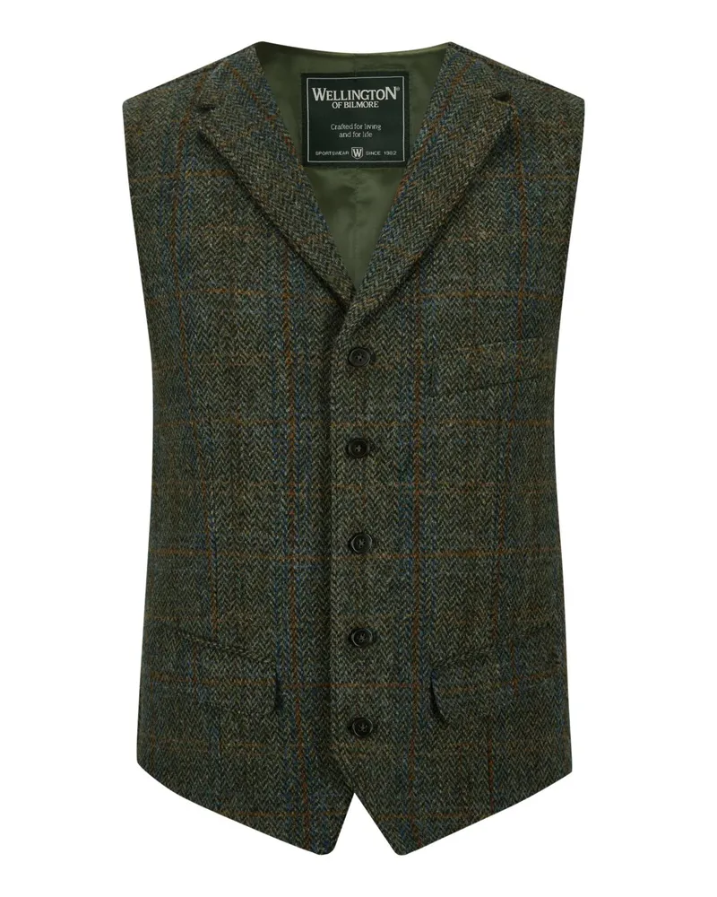 Wellington of Bilmore Harris Tweed Weste Wales mit klassischem Karomuster in Grün