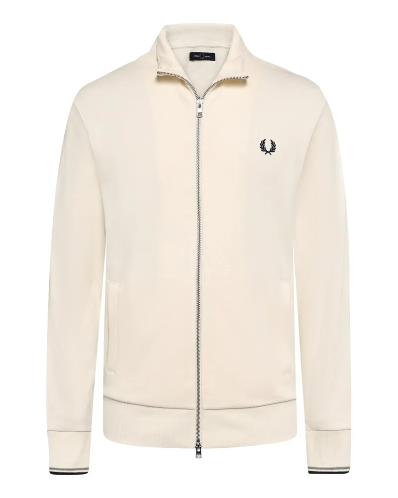 Fred Perry Softe Sweatjacke mit Zip und Lorbeerkranz-Stickerei in Offwhite