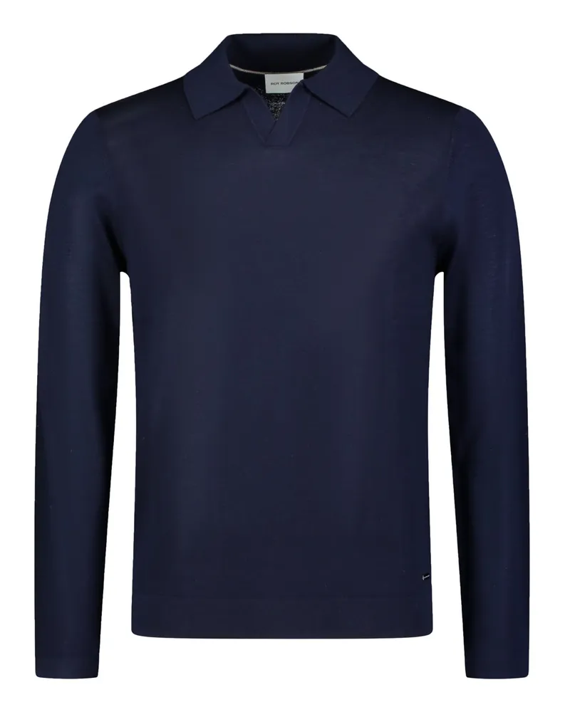 Roy Robson Langarm-Poloshirt aus Merinowolle mit Variokragen in Marine