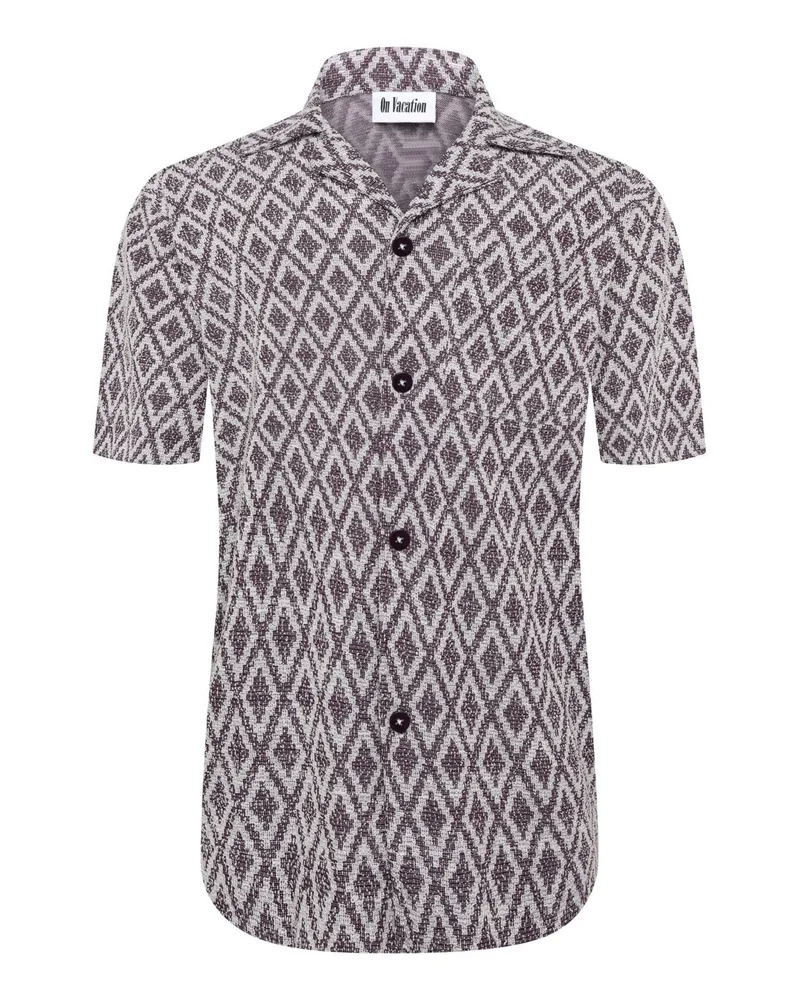 On Vacation Strick-Kurzarmhemd mit Ornament-Print in Anthrazit