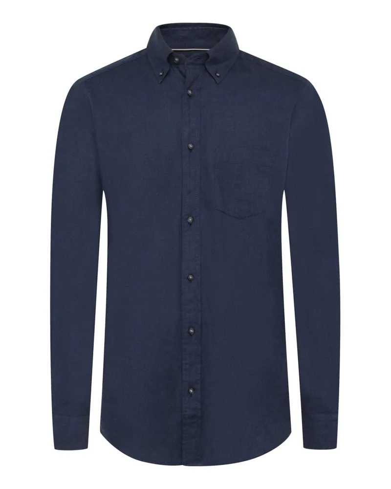 HUGO BOSS Unifarbenes Flanellhemd mit Button Down-Kragen, Regular in Schwarzblau