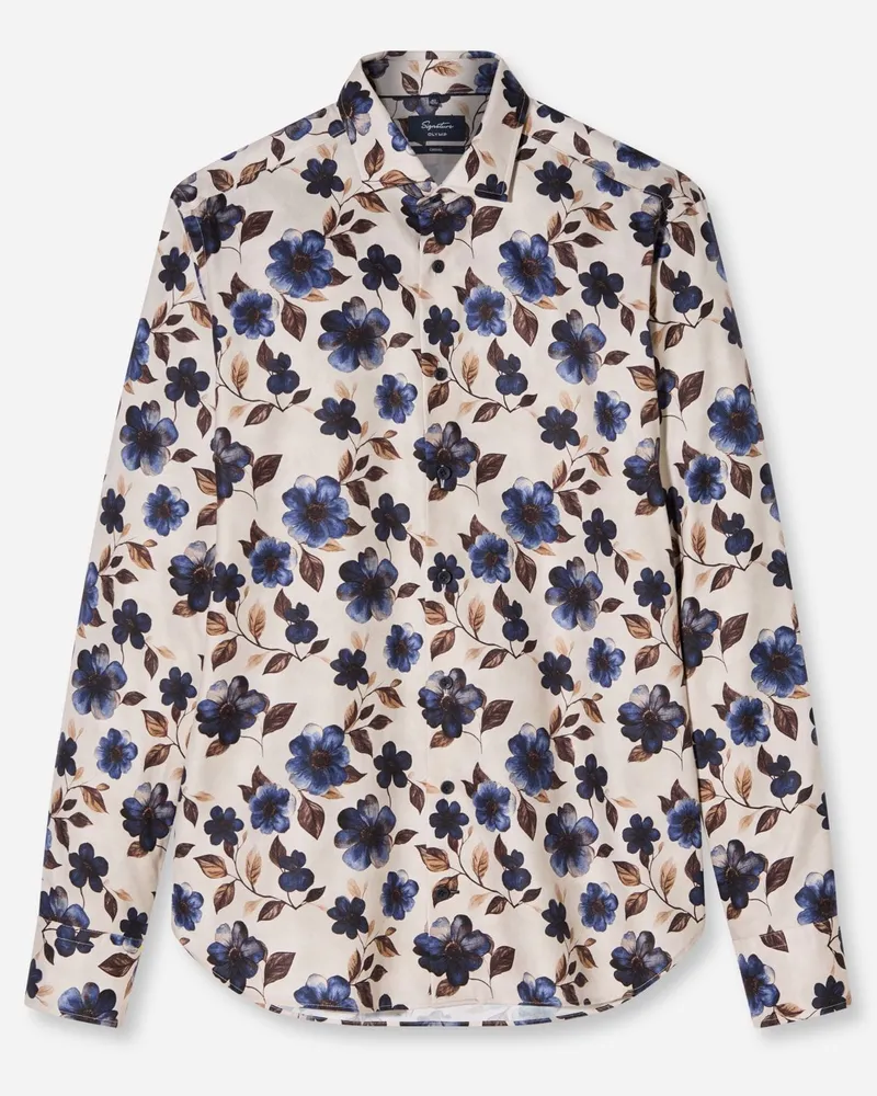 Olymp Signature Casual, Tailored Fit, Hemd mit Print und Kaschmir in Beige