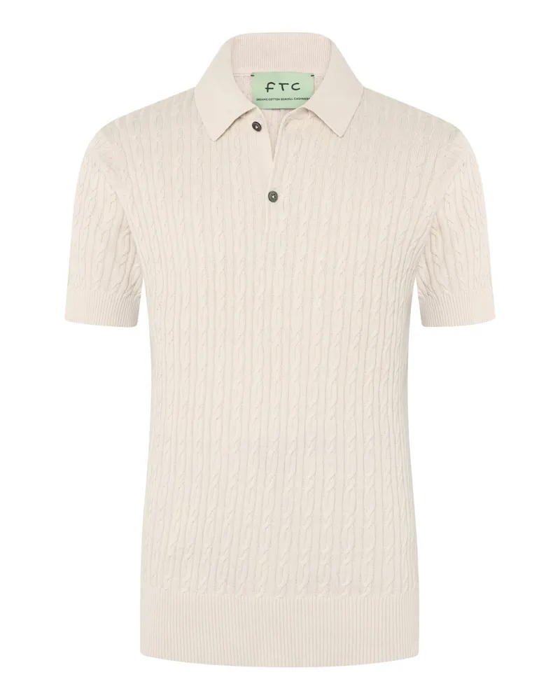 FTC Cashmere Zopfstrick-Poloshirt aus einem Baumwolle-Kaschmir-Mix in Beige