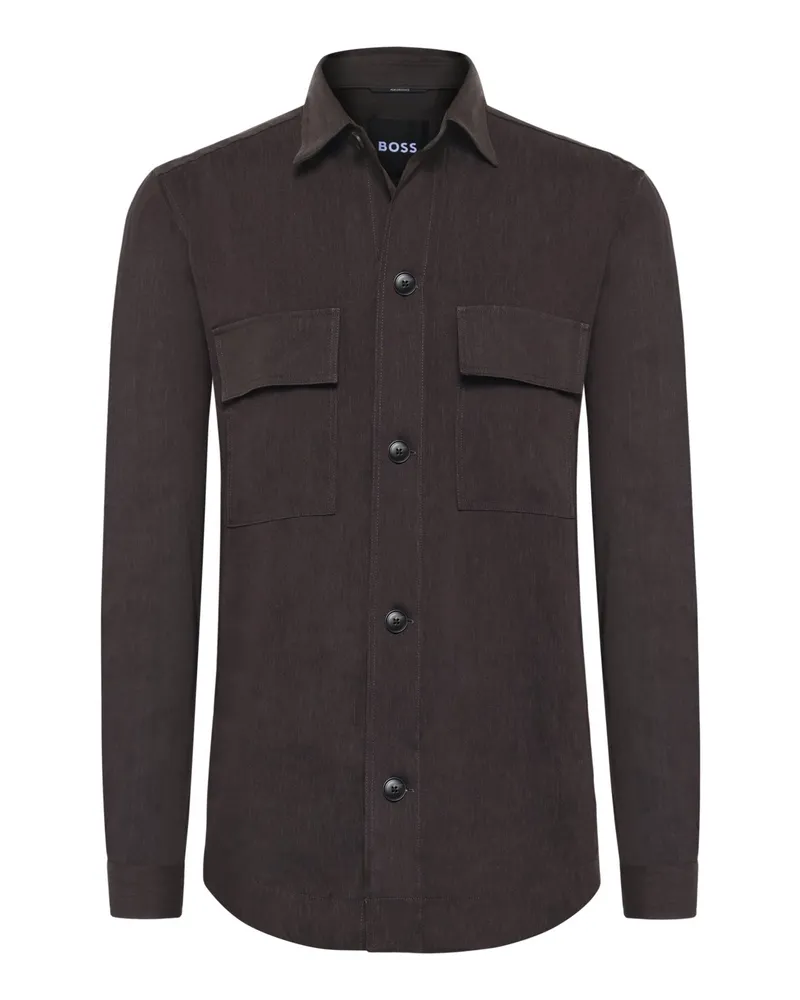 HUGO BOSS Glattes Overshirt aus einem Leinen-Mix in Dunkelbraun