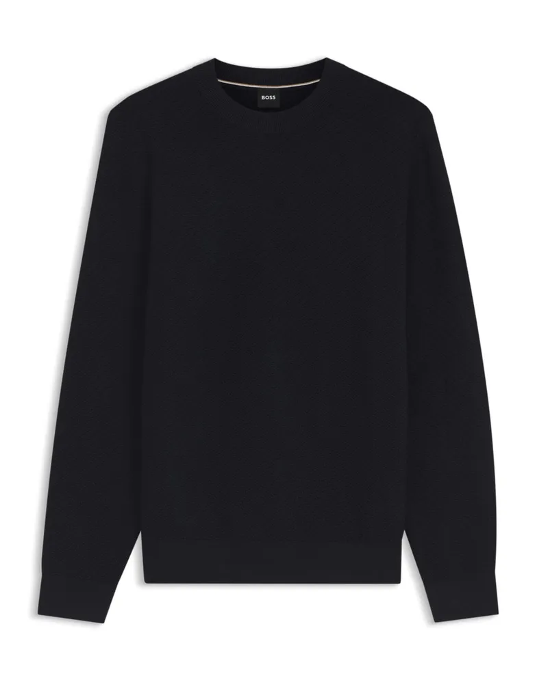 HUGO BOSS Pullover mit diagonalem Strickmuster und O-Neck in Marine
