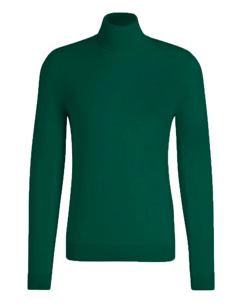 HUGO BOSS Leichter Rollkragenpullover aus feiner Schurwolle in Grün