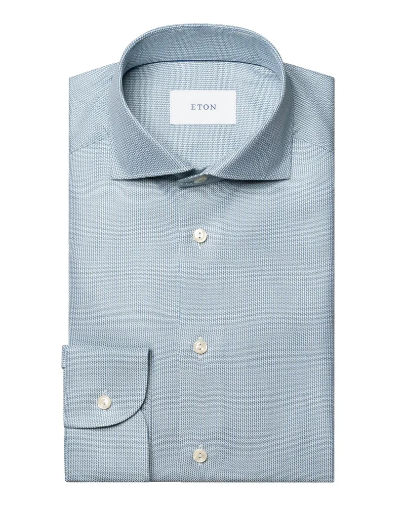 Eton Gemustertes Signature Twill-Hemd mit Haifischkragen, Contemporary in Petrol