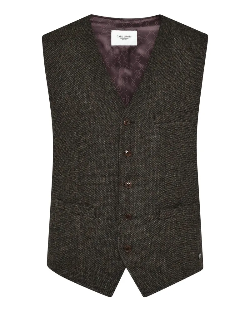 Carl Gross Anzugweste Wilson in Tweed-Qualität, Modern Fit in Dunkelbraun
