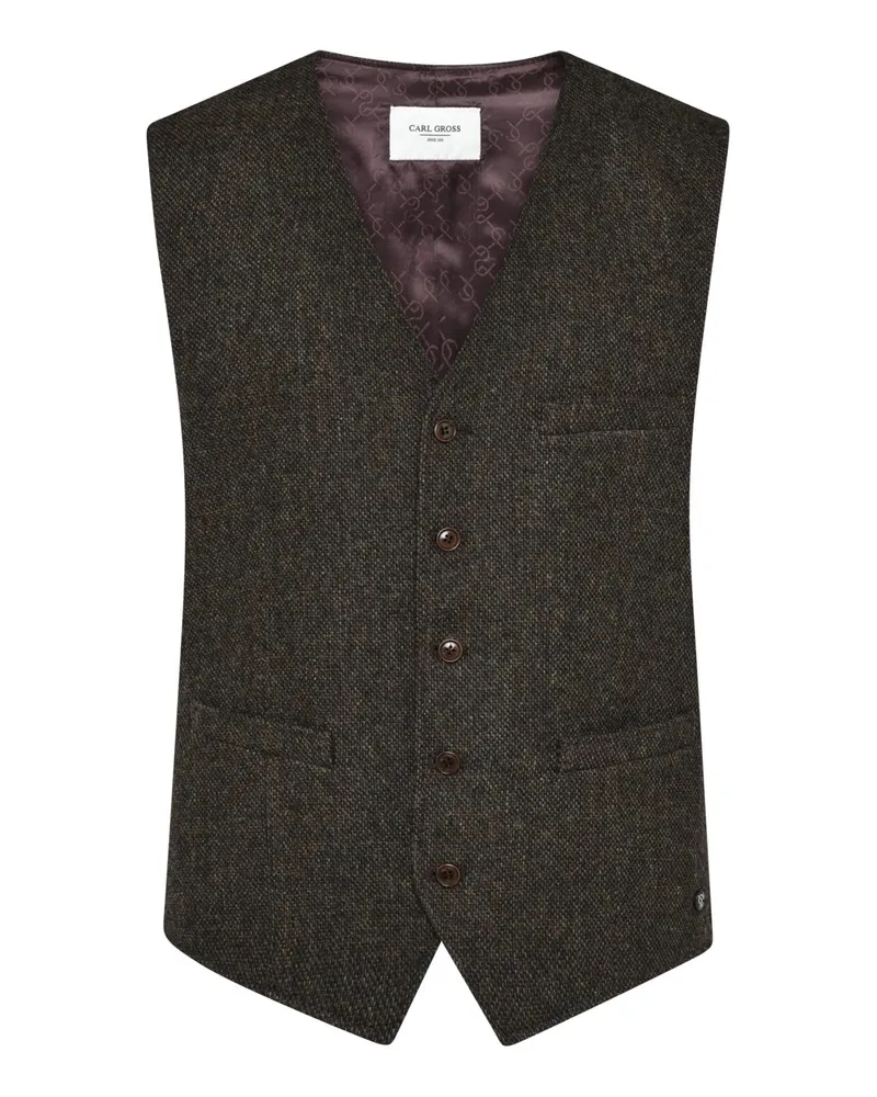 Carl Gross Anzugweste Wilson in Tweed-Qualität, Modern Fit in Dunkelbraun