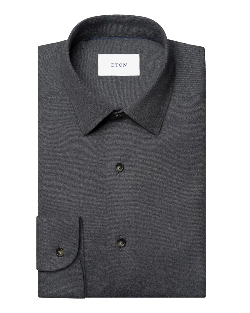 Eton Flanellhemd mit feinem Diagonalstreifen, Casual Fit in Grau