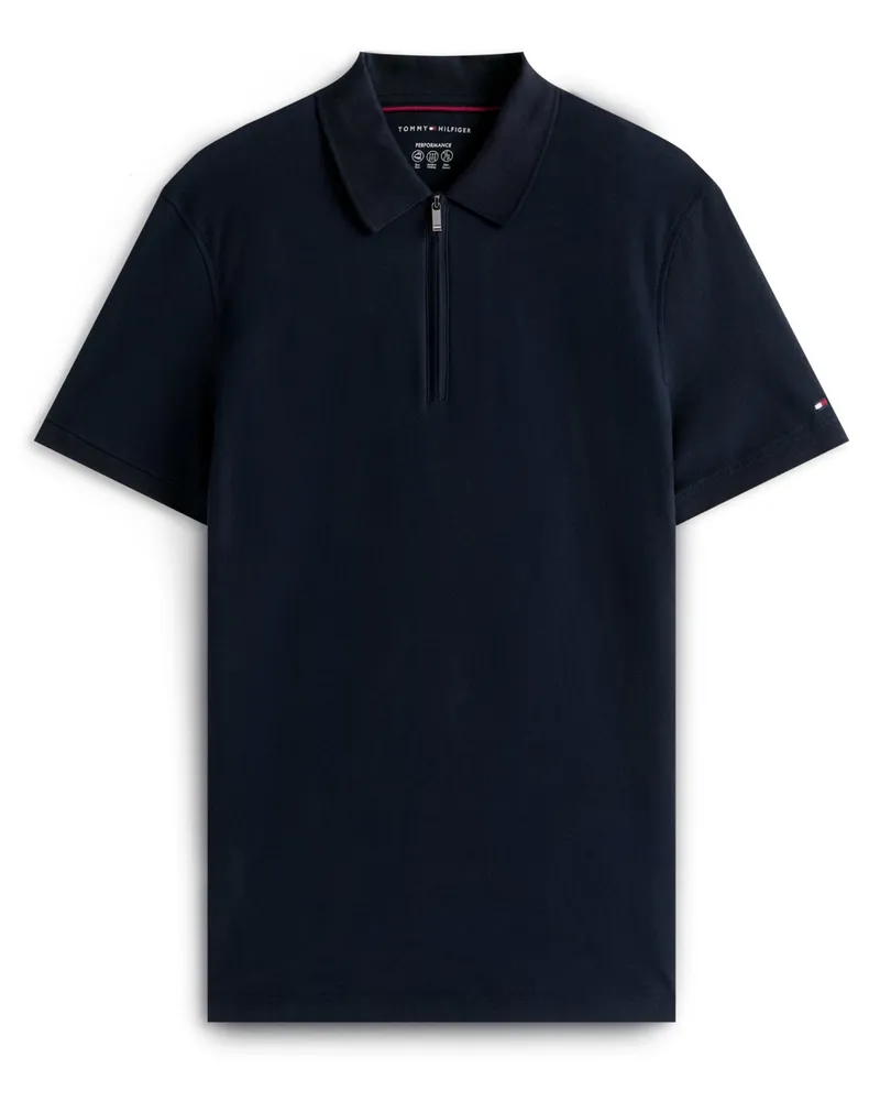 Tommy Hilfiger Poloshirt in Jersey-Qualität mit Reißverschluss und Logo-Aufnäher in Marine
