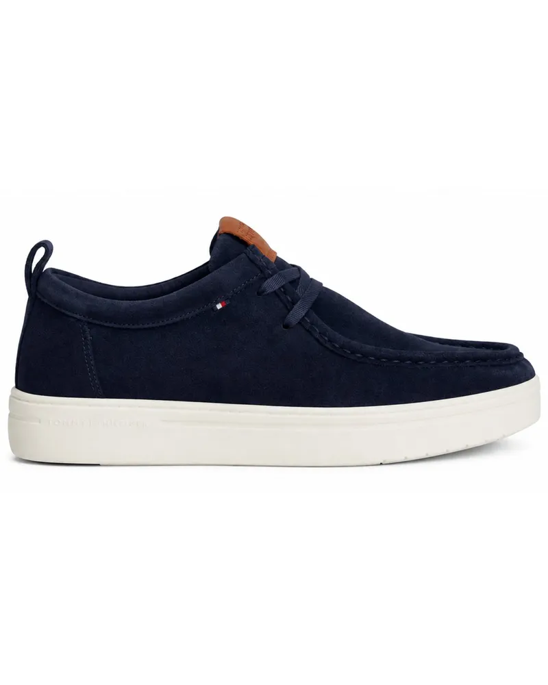 Tommy Hilfiger Mokassins aus Veloursleder mit Sneaker-Gummisohle und Label-Fähnchen in Marine