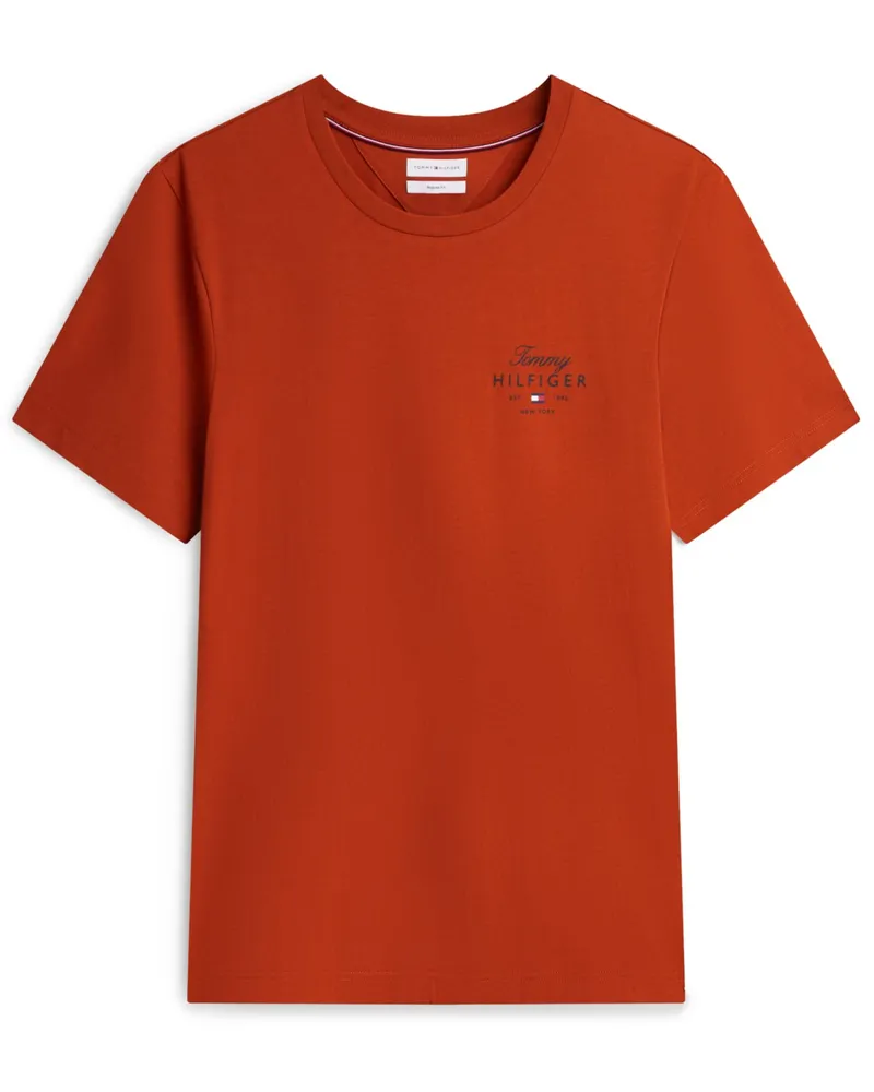 Tommy Hilfiger T-Shirt aus Baumwolle mit Label-Print, Regular Fit in Orange