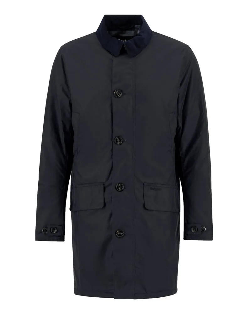 Barbour Gewachster Baumwollmantel Mac mit Sturmriegel und Label-Schriftzug in Marine