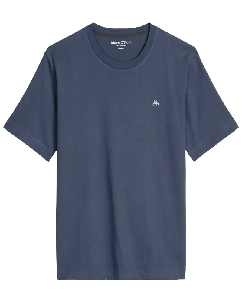Marc O'Polo Unifarbenes T-Shirt mit kleinem Label-Print, Regular Fit in Marine