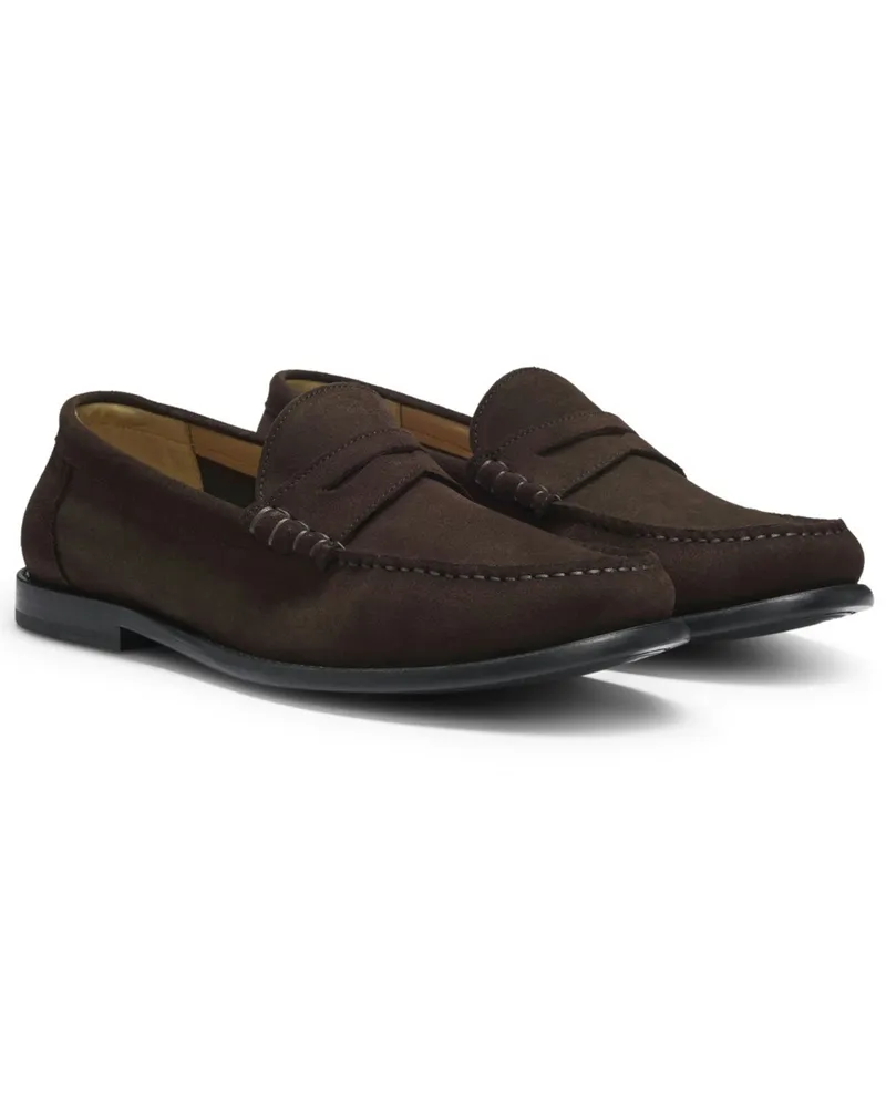 HUGO BOSS Loafer Tevan aus Veloursleder mit Gummisohle in Dunkelbraun