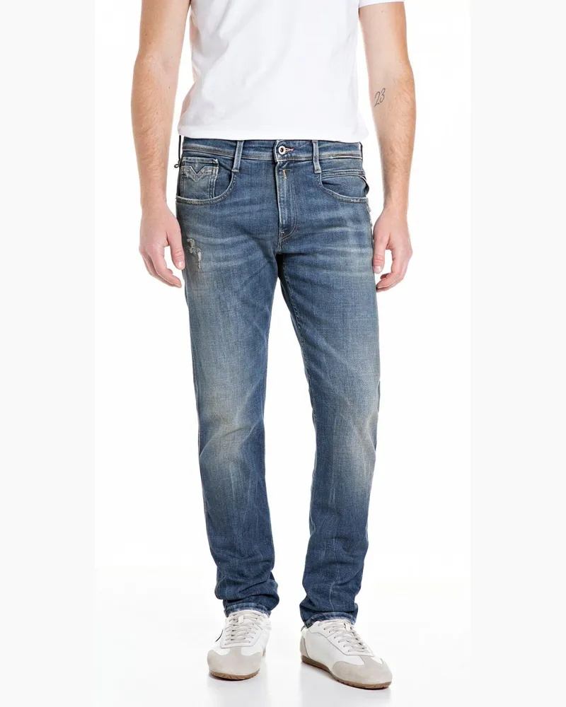 Replay Softe Jeans Anbass in dezenter Used-Optik, Slim Fit in Schwarzblau