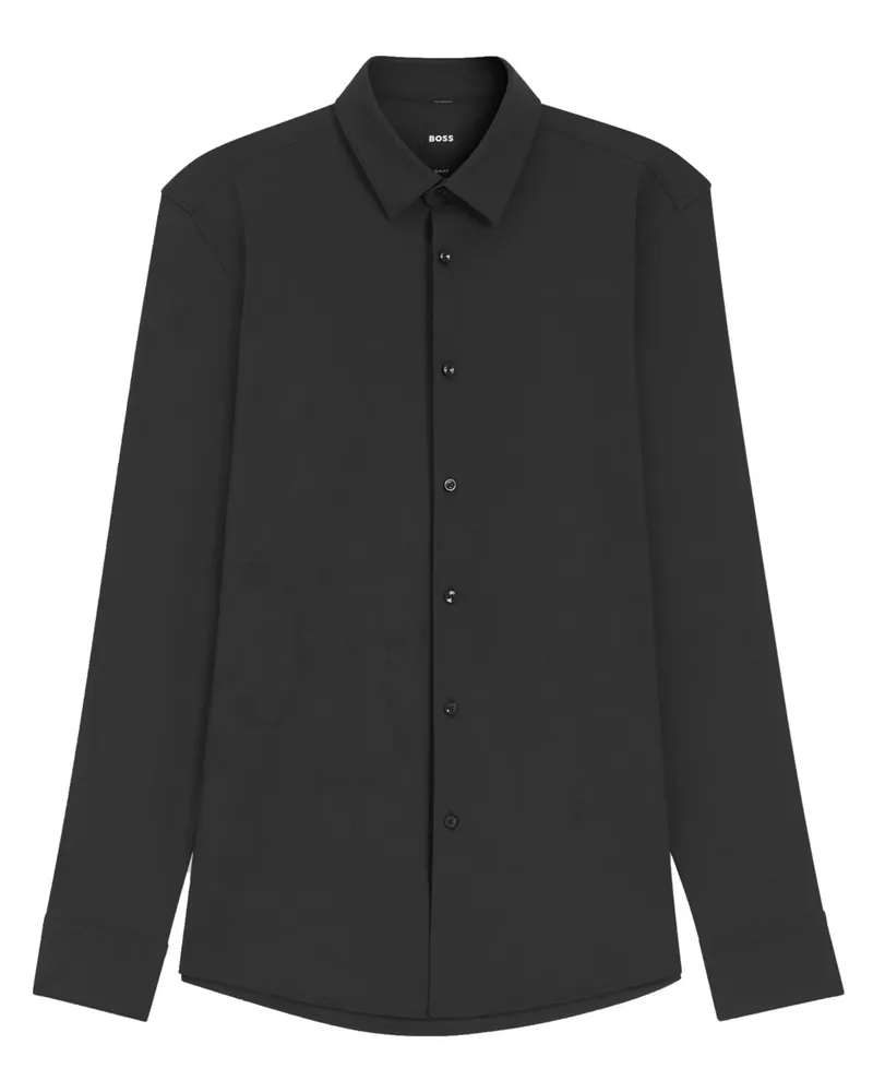 HUGO BOSS Bügelleichtes Performance-Hemd mit Kentkragen, Slim in Schwarz