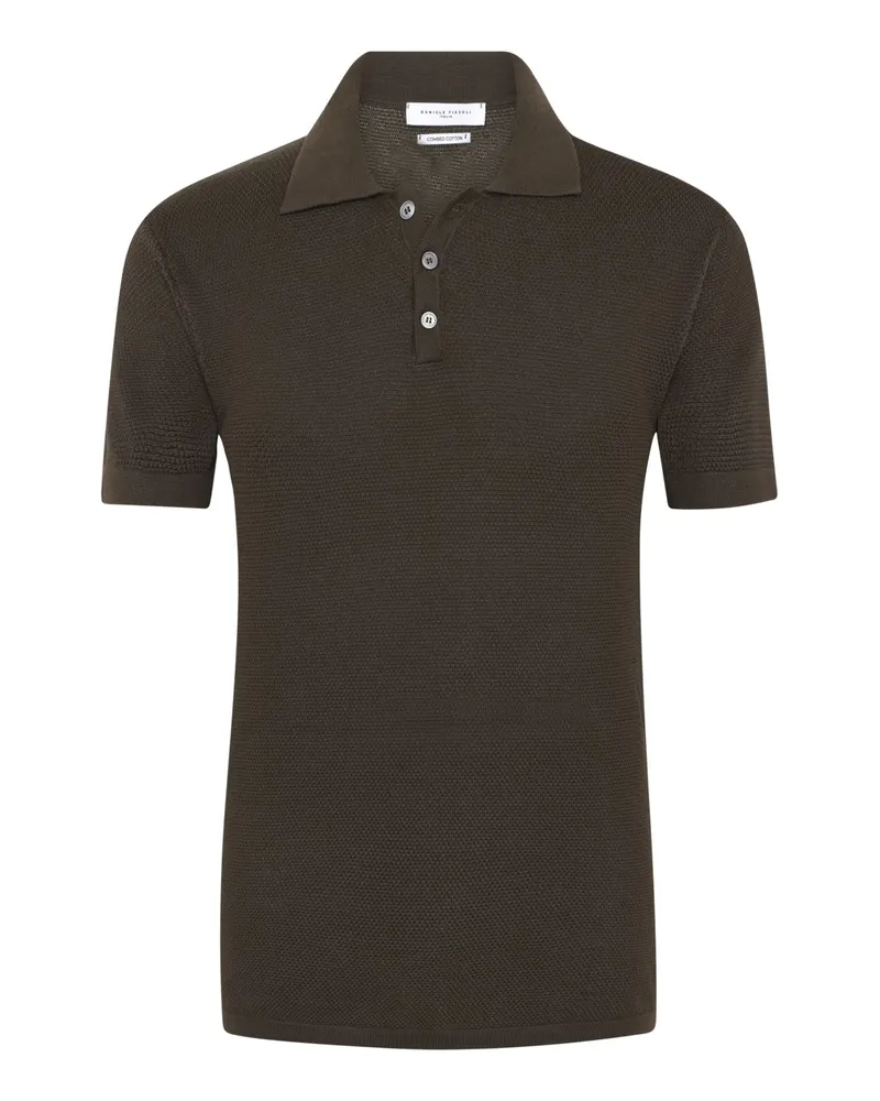 Daniele Fiesoli Unifarbenes Strick-Poloshirt in Reiskornstrickmuster in Braun