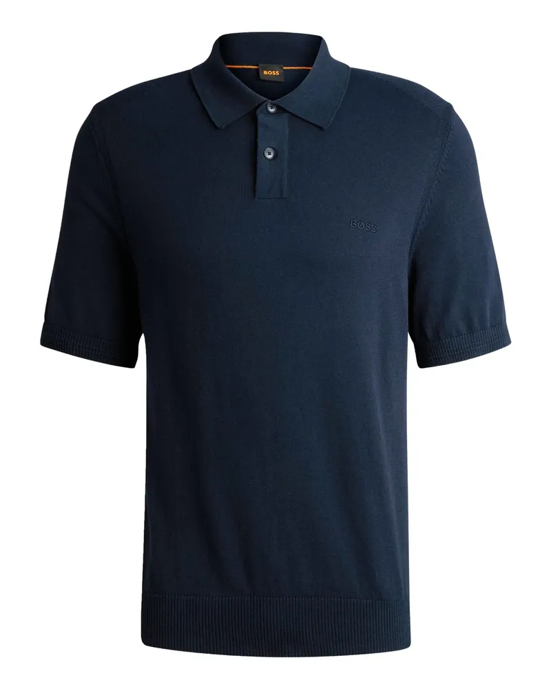 HUGO BOSS Leichtes Strick-Poloshirt aus einem Baumwollgemisch in Marine