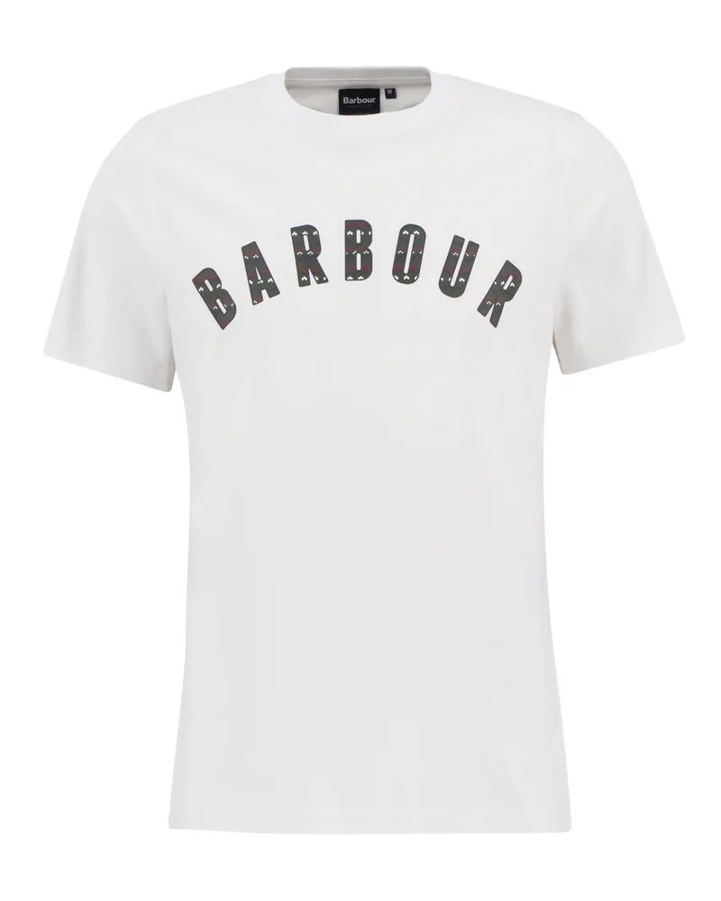 Barbour T-Shirt aus Baumwolle mit X-Mes-Schriftzug, Tailored Fit in Weiß