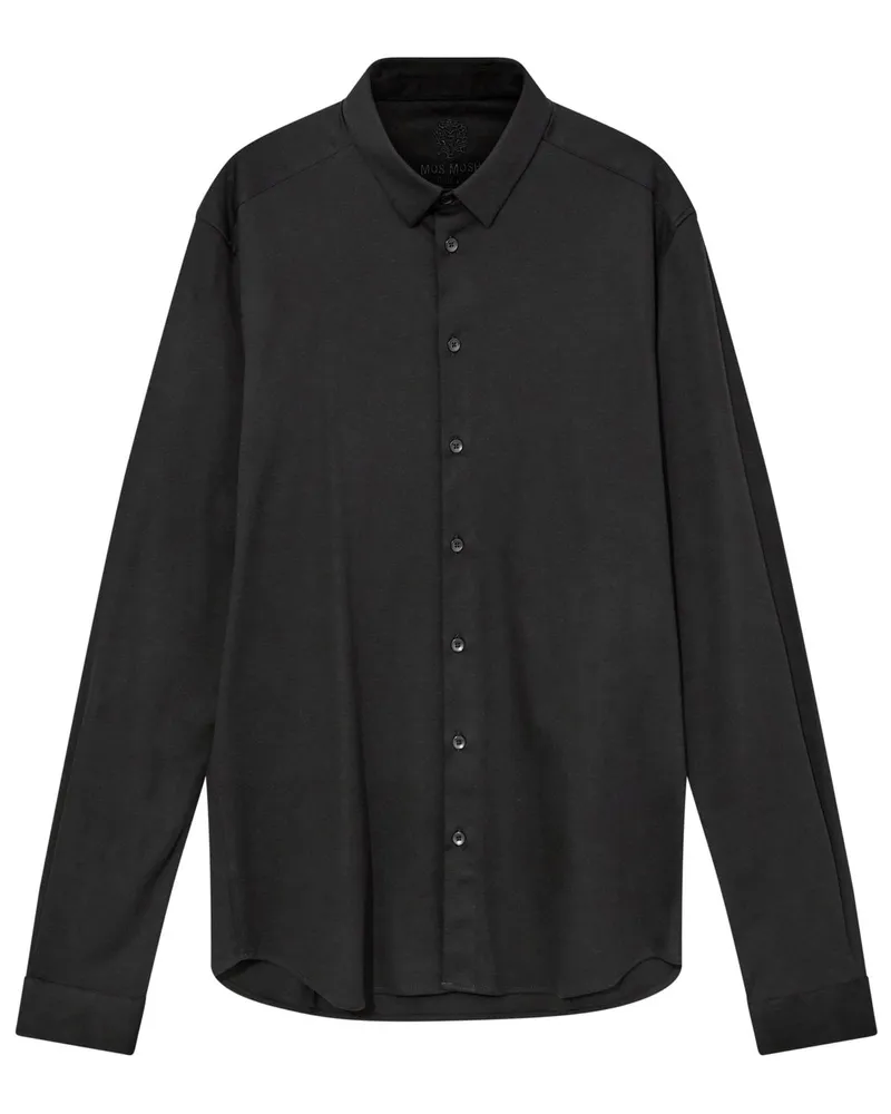 Mos Mosh Unifarbenes Jerseyhemd Marco mit Under-Button-Down-Kragen in Schwarz