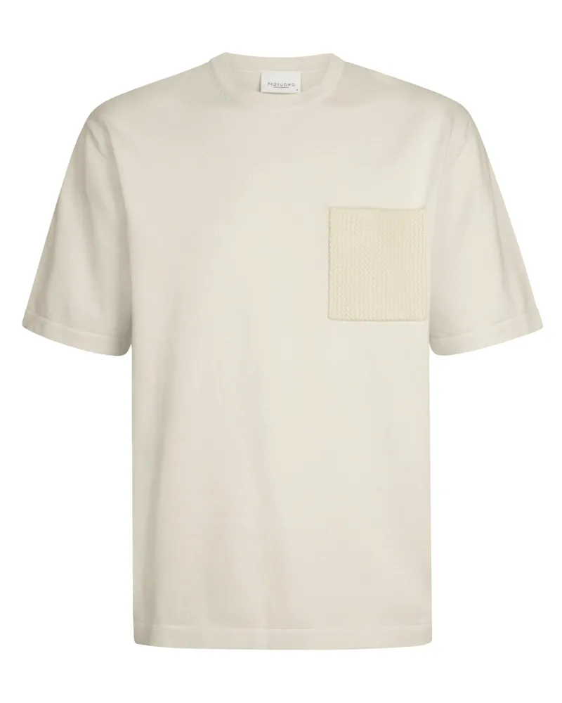 Profuomo Glattstrick-T-Shirt mit aufgesetzter Brusttasche in Offwhite