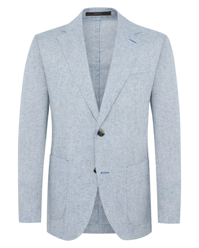 windsor. Einreiher-Sakko aus einem Leinen-Wolle-Mix mit Kleinmuster in Hellblau