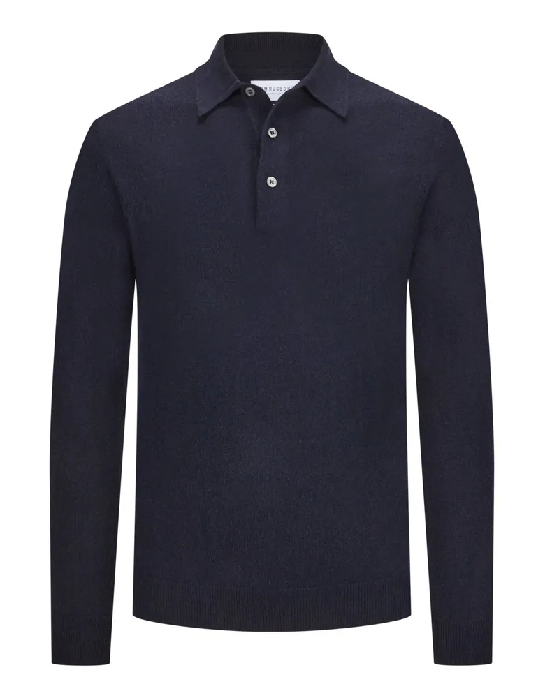 Tom Rusborg Glattstrick-Langarmpoloshirt aus Kaschmir in Marine