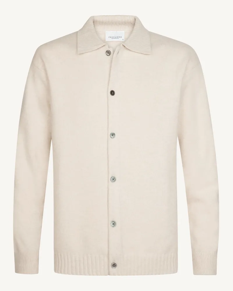 Profuomo Strickjacke aus Wolle mit Hemdkragen in Beige