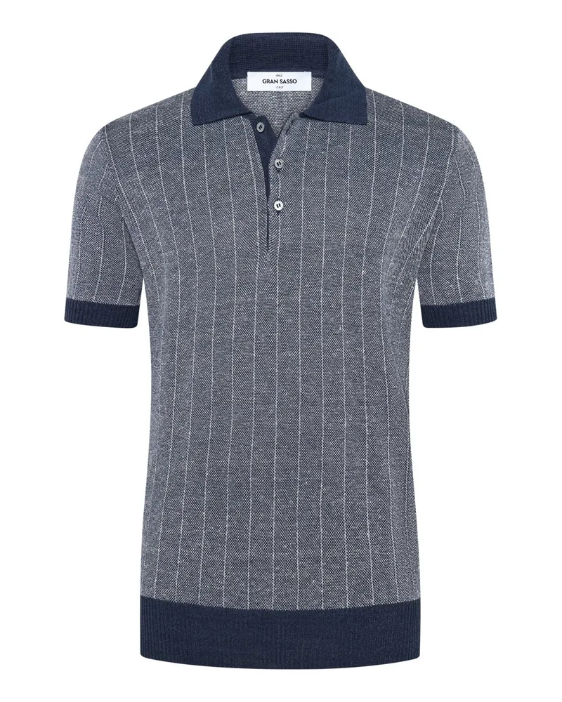 Gran Sasso Poloshirt mit Nadelstreifen aus einem Baumwolle-Leinen-Mix in Marine