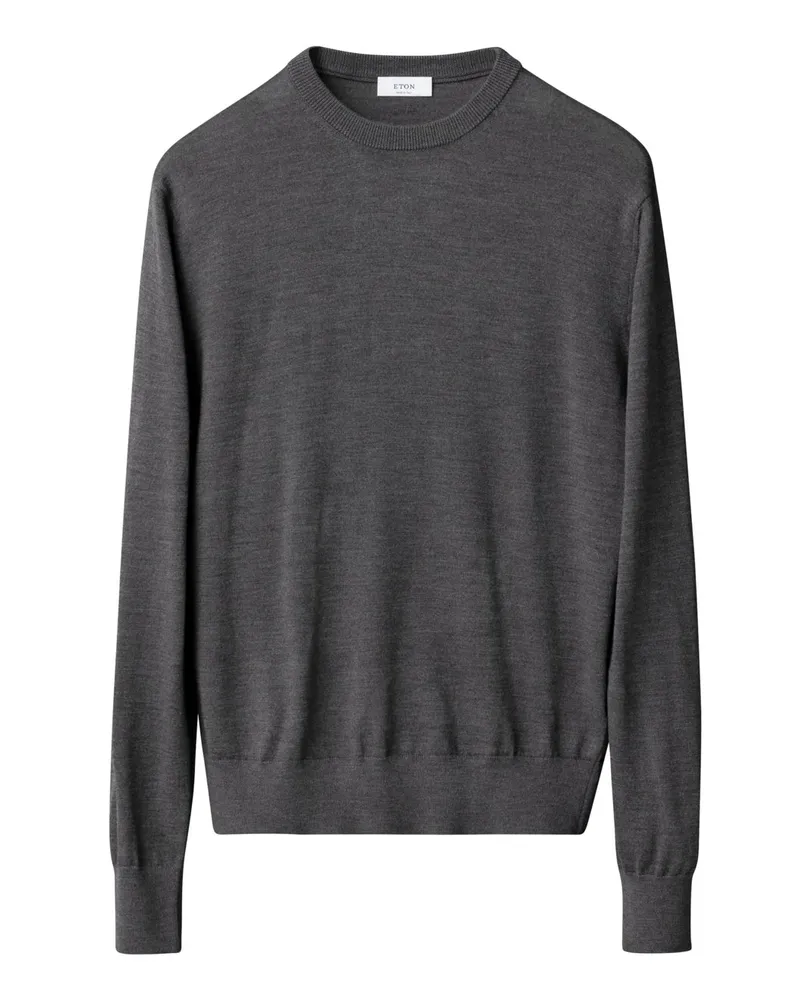 Eton Leichter Pullover aus extrafeiner Merinowolle mit O-Neck in Grau