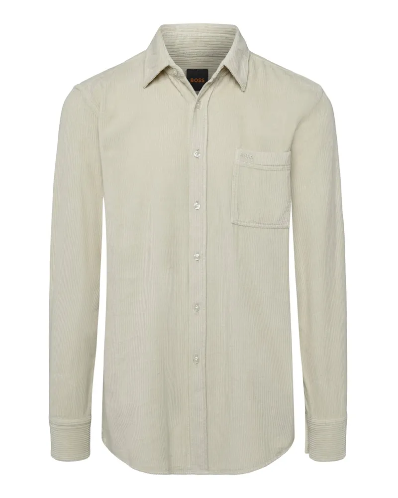 HUGO BOSS Softes Cordhemd Relegant mit Kentkragen, Regular in Beige
